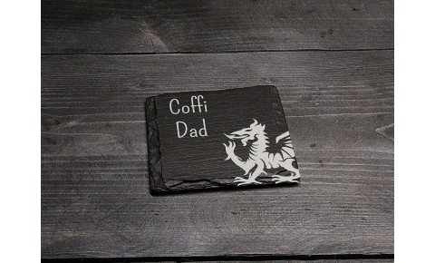 Square Welsh Slate Coaster - 'Coffi Dad'